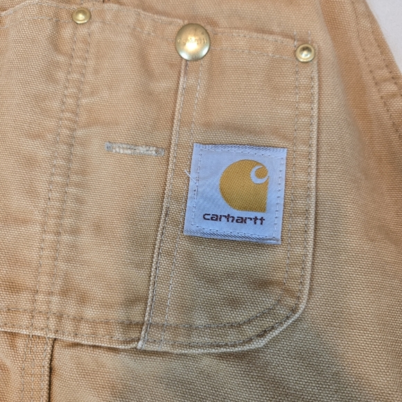 Vintage Carhartt Tan Double Knee Bib Work Overalls - Picture 2 of 10